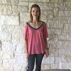 Cold Shoulder Distressed T-Shirt